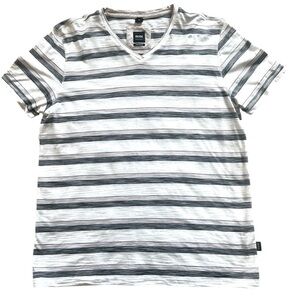 Boss men’s lightweight Pima cotton V-neck striped short sleeve shirt XL